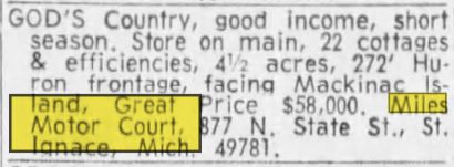 Miles Motor Court (Hiawathaland Motor Court) - Jun 1969 For Sale (newer photo)